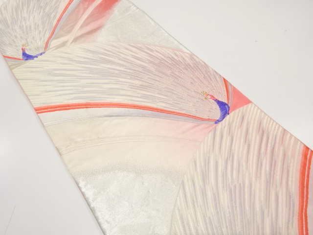 JAPANESE KIMONO / ANTIQUE FUKURO OBI / SILK / WOVEN PEACOCK